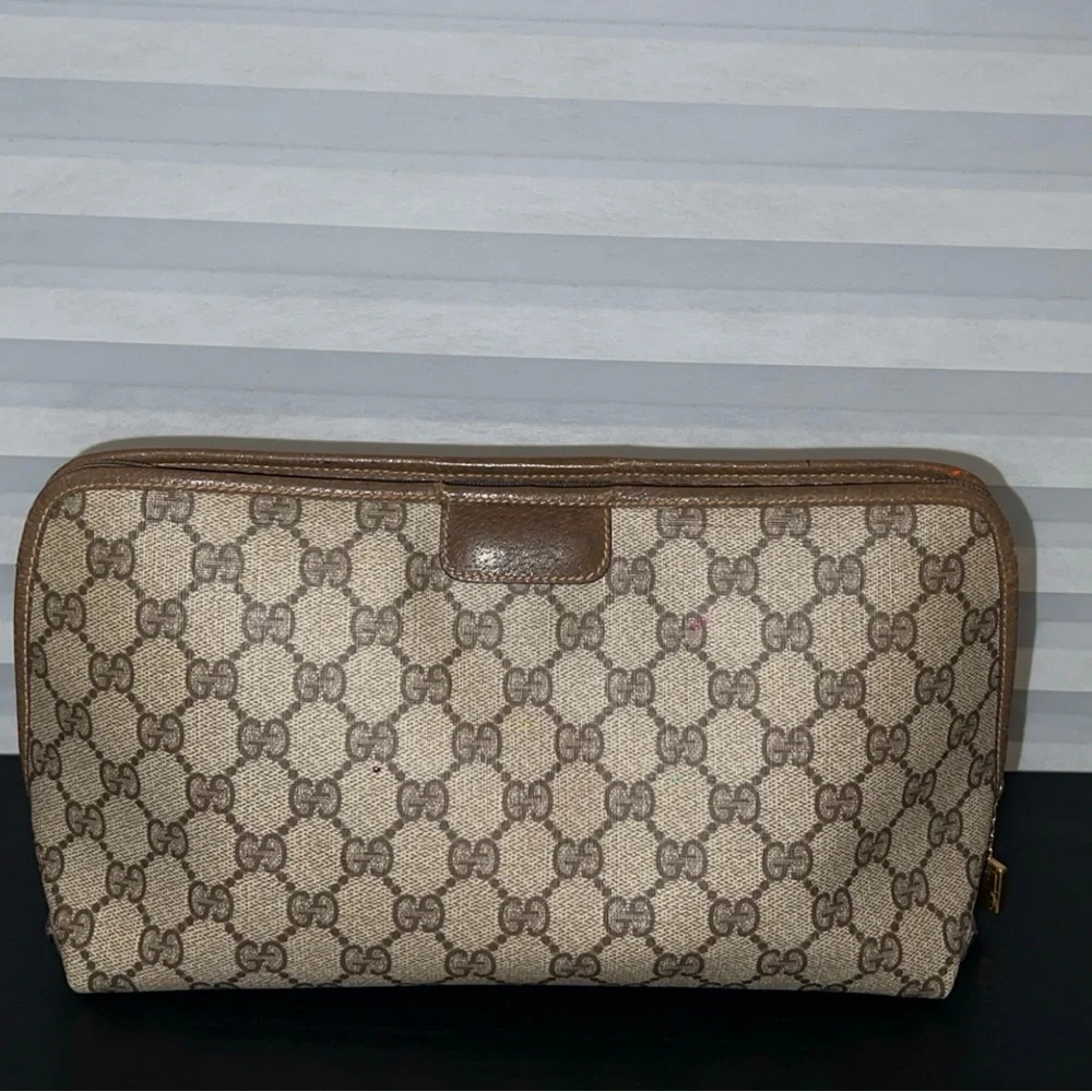 GUCCI Vintage Beige and Brown Canvas Monogram Clutch